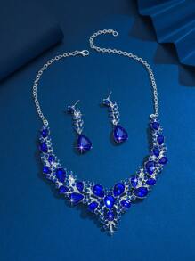 1 Paar Ohrringe + 1 Halskette elegantes Schmuckset mit eingelegtem schwarzem Zirkonia, Symbol für Schönheit und Eleganz, Partyaccessoires