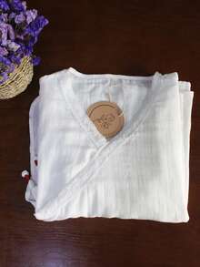 LUCIDVUE 1 件女式改良唐朝中国风衬衫，白色，春夏新款复古十字领蕾丝花边系带亚麻休闲衬衫，禅宗茶道 - 白色 - 查看 2