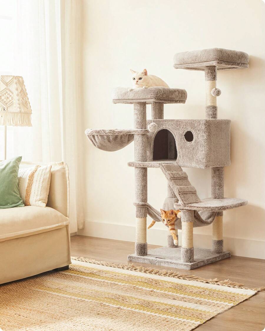 Arbre à Chat, Tour de Jeux, Grand, Doux, Marron et Blanc Ombré/Gris et Blanc Ombré - Marron + blanc - Voir 1