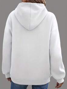 1. Best-Selling New Product - Hooded Sweatshirt For Ladies - Casual Hooded Sweatshirt With Sun And Moon Patterns, Drawstring Hood, Soft Fabric, Perfect Choice For Spring And Autumn Seasons, Loose Fit. Casual Style Sweatshirt. High-Quality Fabric Sweatshirt, Knitted Fabric, With Pockets, Suitable For Wearing In Autumn And Winter. - 白色 - 查看 2