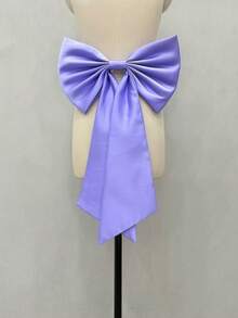 1件裝 玫瑰紅緞面單層後蝴蝶結 39cm+ 長緞帶 55cm 腰部布料裝飾配件 - 彩色 - 查看 11