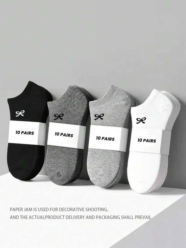 40/30/20/10/5/1 Pairs Women/Men/Couples Lightweight Loafer Socks, Black/White/Grey Series, Bow Decor, Skin-Friendly Soft & Breathable, Fashion Versatile Athletic No-Show Socks, Suitable For Holiday Gifts, Back To School, Travel, Daily Matching