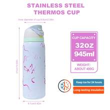 Red Ribbon Insulated Stainless Steel Water Bottle With Straw For Sports, Travel, And School Sports Water Bottle, 32 Oz, 945ml