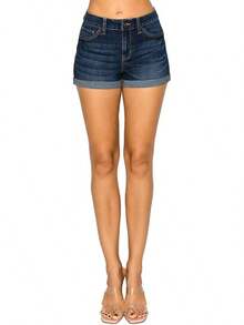 S.WAX JEAN Butt I Love You REPREVE High Waisted  Denim Shorts - Dark Denim - View 4