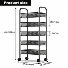 Mochalight Fruit Basket For Kitchen, 5-Tier Storage Baskets Carts Organizers With Rolling Wheels For Snacks Vegetables Kitchen Utensils - màu đen - Xem 7