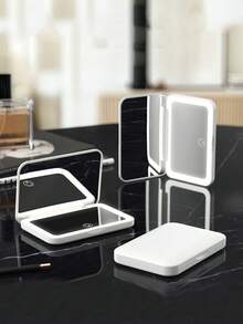 Espelho de Maquiagem LED, Mini Espelho de Maquiagem LED Portátil, Espelho de Maquiagem de Mesa com Lâmpada LED Recarregável por USB, Espelho de Maquiagem de Viagem, Espelho Dobrável, Ideal para Penteadeira ou Dormitório, 3 Modos de Iluminação - Branco, Natural, Quente, Brilho Ajustável, Espelho de Maquiagem de Mesa Dobrável Recarregável por USB, Espelho de Maquiagem Portátil Dobrável, Ideal para Dormitório, Viagens, Maquiagem, Escritório, Quarto, Melhor Presente para Mulheres