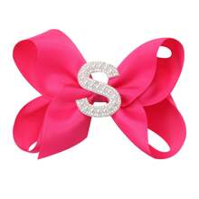 1 pieza Lazo con letra gigante brillante para niñas con perlas falsas y strass - Clip de cocodrilo elegante color rosa intenso - Accesorio de pelo dulce y lindo, regalo ideal para fiestas y festividades