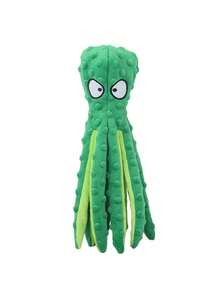 [吱吱叫的绿色章鱼] 宠物咀嚼玩偶，耐用吱吱叫的毛绒玩偶，适用于狗和猫（1个），减压和清洁牙齿玩偶