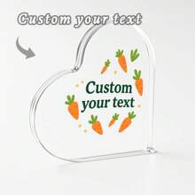 1pc Acrylic Ornaments Personalized Easter Heart Acrylic Plaque With Carrot Design, Custom Text Clear Keepsake For Spring Holiday, Cute Easter Gift For Kids, Friends, Family, Table Decor For Easter Sunday, Bunny Festival Decoration, Transparent Acrylic Ornament, Easter Home Gift Idea For Her Or Him