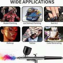 Airbrush Kit With Compressor - 48PSI High-Pressure, Non-Clogging Air Brush Set Cordless Rechargeable With 0.25mm Nozzle And Cleaning Brush For Nail Art, Makeup, Painting, And Cake Decorating - 黑色噴槍 - 查看 8