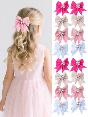 Juego de 8 pinzas para el pelo con lazo de perlas y diamantes de imitación brillantes de colores para niñas y adolescentes, accesorios para el pelo de estilo escolar, sencillos y bonitos, con diseño de pétalos florales, ideales para fiestas, regalos, temporada escolar y uso diario.