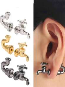 1 对独特的三色水龙头可拆卸耳钉，适合男女，派对和礼物佩戴 - 水龍頭耳環 - 查看 2