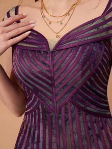 Mgiacy,New Arrival,Shoulder Wear, Strapless, Printed Mesh, Tie, Big Swing, High-End Evening Dress, For, Black Tie Event Dress - Purple - View 6