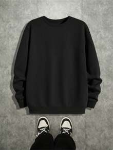 Sudadera deportiva de hombre para otoño e invierno, sudadera casual de cuello redondo de hombre, sudadera casual de cuello redondo de unicolor y todo a juego, negra, adecuada para uso casual diario, adecuada para deportes al aire libre, tops de gimnasio y fitness