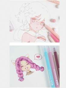 Languo 213 Pcs 1 Set High Capacity Color Neutral Pen Gel Pen Acrylic Paint Markers Pens, Student Painting Drawing 207 Colors Color Handbook Pen, Painting Graffiti Outline Can Be Stacked Color Fine Tip Neutral Pen 0.6mm, 24 Color System Set Candy Color Morandi Color Cute Stationery Pen