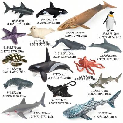 16pcs/Set Ocean Animal Doll Models, Including Shark, Dolphin, Penguin, Whale And Other Marine Animals Plush Toys, Educational Toys For Kids, Suitable For Halloween, Christmas And Birthday Gifts