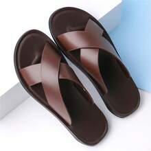 1 Pair Men's Solid Color Slippers, Fashionable Resort Style Elegant Lightweight Comfortable Soft Anti-Slip Open Toe Slip-On, Suitable For All Seasons - Brown - View 7