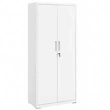 Meuble de Rangement Bureau, en Acier, Placard, 5 Niveaux,40 x 80 x 180 cm, Doubles Portes, Serrure, Armoire à Outils, Étagères Réglables, pour Garage, Bureau, Blanc Mat - Blanc - Voir 2