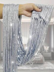 1 pièce Rideau à rayures colorées avec bordure de perles sequins