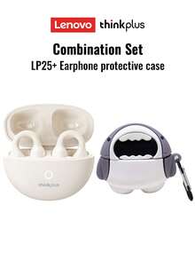Lenovo LP25 Bluetooth Earphones With Protective Case, Bone Conduction Sports Earbuds, Bluetooth 5.4, Surround Sound, ENC Noise Cancellation, Low Latency Gaming, Long Battery Life, Smart Touch Control, Comfortable Compatible With Apple, Android, Tablets - Rock White + Shark Protective Case - View 2