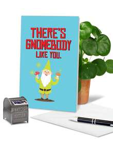 1pc Pun Birthday Card Funny - Bday Greeting Card For Women, Men, Her, Friendly Garden Gnome With Envelope - Multicolor - View 5