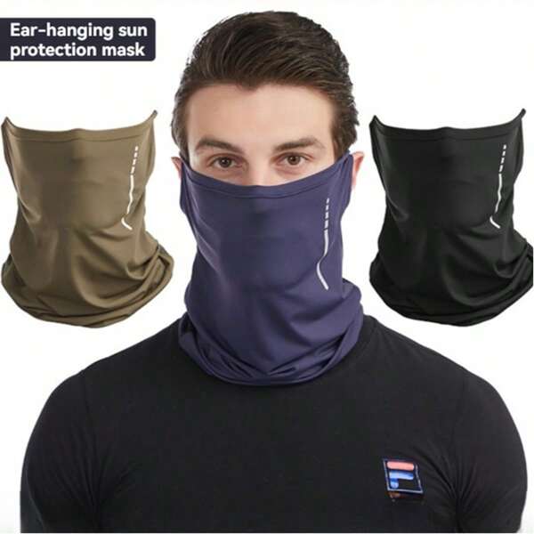 1pc Cycling Face Mask, Wind/Sun Protection Balaclava With Ear Loop, Breathable Ice Silk Fabric, Reflective Design For Sports