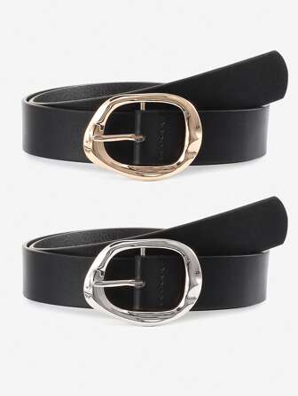 2条装女士不对称几何扣极简腰带，时尚百搭，适合通勤、度假、搭配连衣裙，夏季、秋季、上学、万圣节等场合。