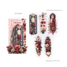 1 Pack 15 Pcs Vintage Style Flowers And Elves Theme Long Strip Stickers Personalized Journaling DIY Collage Card Material Handmade Hand Account Art Notebooks Office & School Supplies School Supplies, Back To School