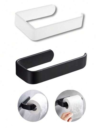 1 Toilet Paper Holder, Bathroom Wall And Door Paper Practical Necklace, Seamless Double-Sided Tape, Available In Two Colors, Black/White, Bathroom Accessories, Bathroom Paper Rack, Kitchen Accessories, Dormitory Essentials, College Students Returning To School Essentials, Dormitory Paper Rack.