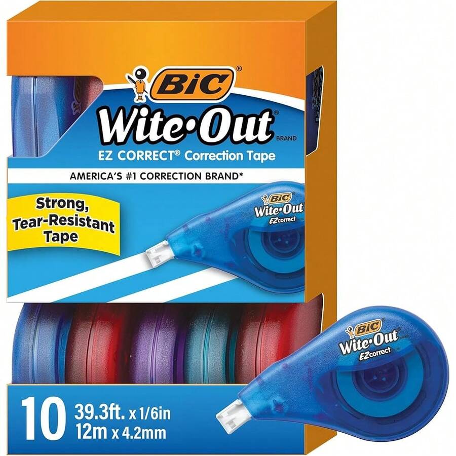 New  Wite-Out Brand EZ Correct Correction Tape, 39.3 Feet, 10-Count Pack Of White Correction, Tear-Ristant Tape  Or School Pli