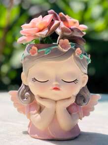 1 pièce Pot à fleurs de plante grasse en résine créatif ange fille magique, décoration de bureau à domicile, cadeau potted plant