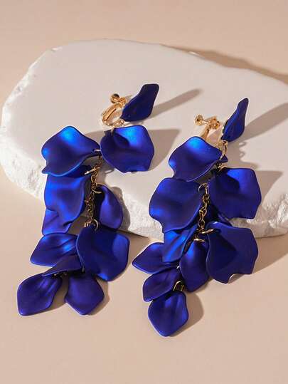 1 对时尚长流苏亚克力花瓣夹式耳环，夸张个性化高端耳环，无需穿孔，适合宴会和派对