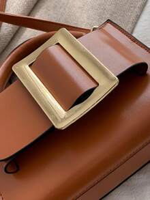 Retro Fashion Handbag Messenger Bag Solid Color Texture Shoulder Bag - Brown - View 7