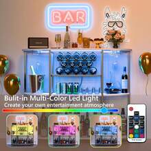 Wine Bar Cabinet Featuring Power Outlet And LED Light, 4-Tier Home Liquor Bar With Storage Rack And Glass Holder