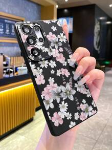 Blumen 1 Stück kreatives Blumenmuster, schwarze matte TPU-Textur, stoßfeste Handyhülle geeignet als Geschenk für Freunde, kompatibel mit Samsung, OPPO, Vivo und anderen Android-Handys