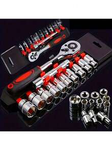 12pcs/Set Socket Wrench Set - Durable Steel, 1/4" Drive, Extended Handle, Manual Power, Suitable For Automotive Repair And Industrial Use, Self-Assembly Required, Ideal For DIY Enthusiasts And Professionals