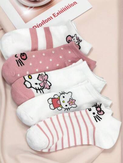 Sanrio 5 pares de calcetines cortos, suaves y cómodos, con diseños de personajes de Sanrio, aptos para todas las estaciones, los mejores para uso diario
