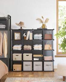 Meuble Rangement 16 Cubes, Organisateur Modulable, Étagère en Plastique, Séparateur de Placard, Rangement Chaussures, pour Chambre, Bureau, 31 x 153 x 153 cm, Gris - Gris - Voir 1