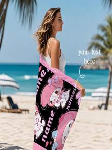 Sanrio 1 toalha de praia oficial licenciada Sanrio My Melody Design, personalizável com nome, superabsorvente, secagem rápida, macia, estilo moderno, adequada para banheiro, piscina, praia, uso doméstico