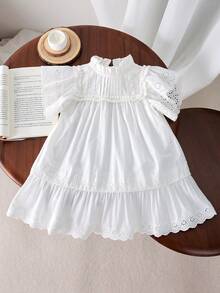 Baby Girl Sleeveless Hollow Out Solid Color Sweet Dress Summer - 白色 - 查看 1