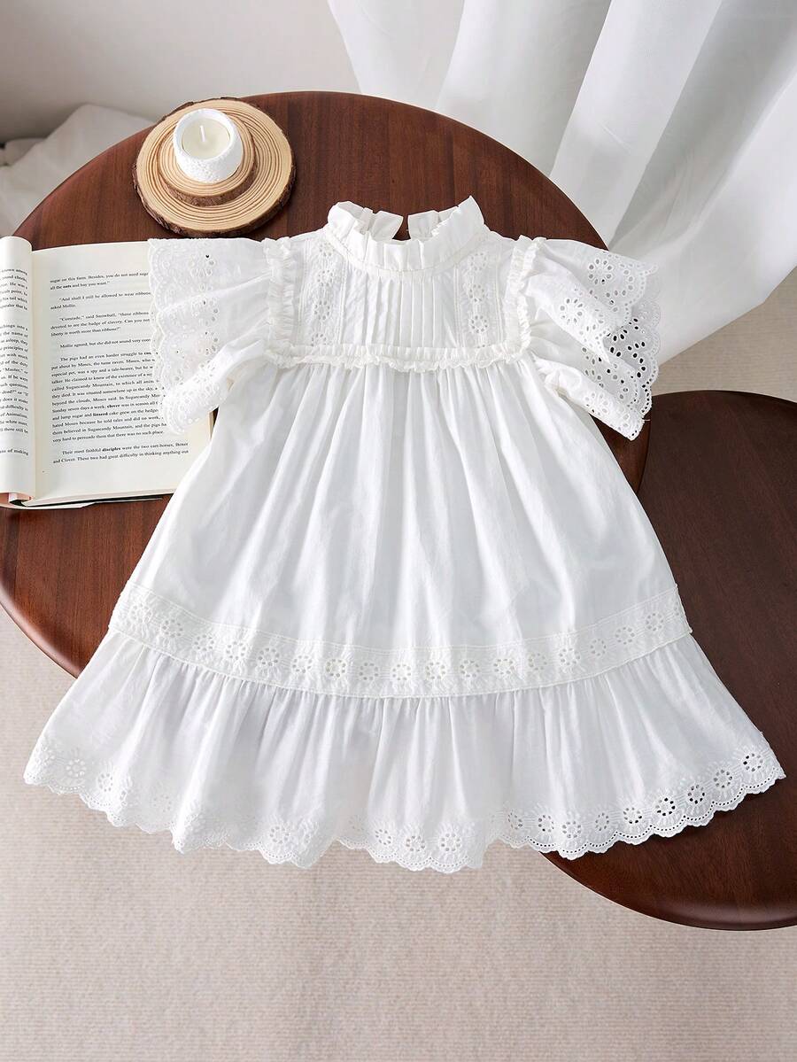 Baby Girl Sleeveless Hollow Out Solid Color Sweet Dress Summer - 白色 - 查看 1