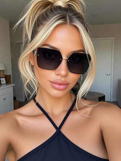 1 Pair Unisex Oversized Cat Eye Metal Fashion Sunglasses, Suitable For Sports, Travel, Music Festivals, Sporty Style, Driving, Holiday Outfits, Beach, Outings, Summer Accessories, Vacation, Family Trips, Golf, Hiking, Elegant Attire, Street Style Accessories, Parties, Outdoor Activities, Street Style, Fishing, Holidays, Vacation