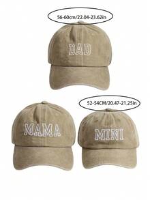 3 件套刺绣字母爸爸妈妈迷你棒球帽，适合亲子佩戴，适合母亲节、父亲节、儿童节、家庭使用 - 卡其三件組 - 查看 2