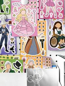 8Sheets Magic Witch Make A Face Puzzle Stickers Aesthetic Cartoon Graffiti DIY Decals Christmas Halloween Party Toy Gifts Laptop Phone Decoration Jigsaw Assemble Games - Multicolor - View 8