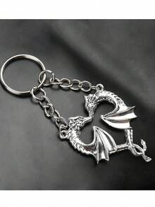 1pc/4pcs Vintage Silver Dragon Key Chain Keyring, Handbag Accessory, Car Key Chain, For Men & Women, Suitable For Multipurpose, Ideal For Birthday, Party, Back To School Gifts - Silver - View 5