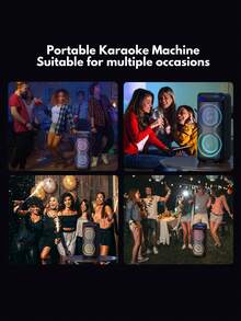 Máquina de karaoke JYX con 2 micrófonos, altavoz de karaoke Bluetooth portátil grande con luz Diaco, sistema de karaoke para fiestas en casa, sistema de PA, caja de fiesta compatible con tarjeta TWS/TF/USB/entrada auxiliar