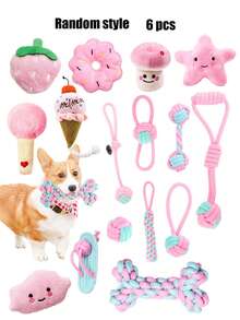 1套宠物咀嚼玩具，毛绒发声玩具，手工棉绳玩具，狗狗牙齿清洁咀嚼玩具，编织绳狗玩具，宠物用品 - 彩色 - 查看 7