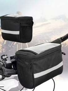 1pc Black Folding Bicycle Basket With Reflective Strips - Large Capacity Removable Handlebar Storage Bag For Shopping, Commuting, Pets And Outdoor