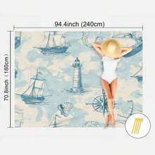 1pc Marine Element Printed Beach Mat, Waterproof And Anti Sand Oversized Beach Mat, Lightweight For Adults For Travel, Camping, And Picnics