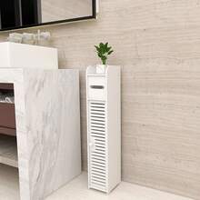 Lucn Modern White Toilet Side Cabinet, Bathroom Storage Cabinet, Slim Cabinet With Toilet Paper Holder And Cell Phone Holder, PVC, Freestanding Bathroom Storage Cabinet For Home And Kitchen; Bathroom Floor Cabinet, Home Storage Cabinet With Doors And Shelves, Freestanding Tall, Slim Side Cabinet, Furniture Piece, Waterproof Kitchen Shelf, Pantry Cabinet, Bookcase, 16 * 15 * 80 Cm - trắng - Xem 2